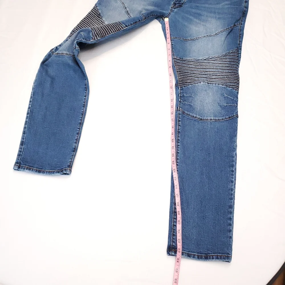 True Religion Men's Moto Blue Jeans ROCCO RELAXED SKINNY Size 40 Zip Pockets
